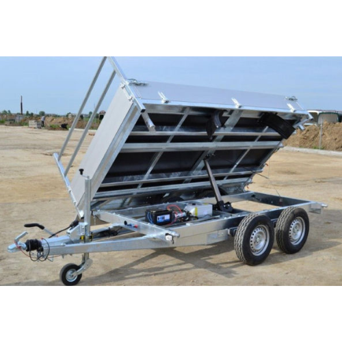 REMOLQUE ELÉCTRICO HIDRÁULICO DE TRIPLE VOLQUETE CON BOMBA MANUAL DE EMERGENCIA