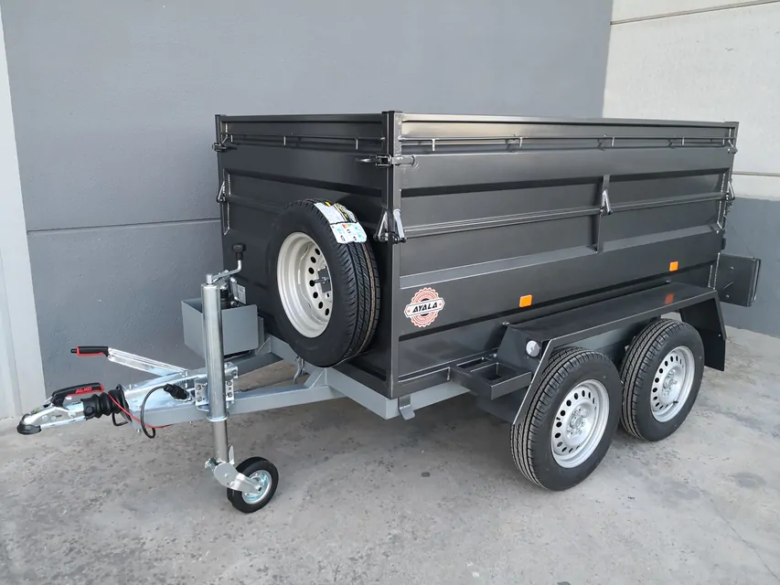 Remolque basculante hidráulico de 2 ejes con soporte lateral – Ruedas en el exterior